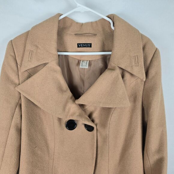 Venus Jacket Women's Size 10 Wool Blend Coat Double Button Tan - Picture 3 of 16